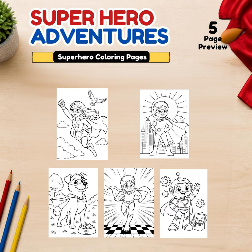 Superhero Mini Coloring Pages Kit