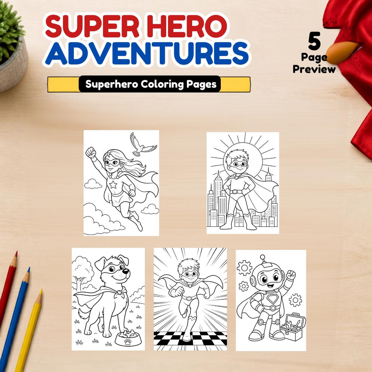 Superhero Mini Coloring Pages Kit
