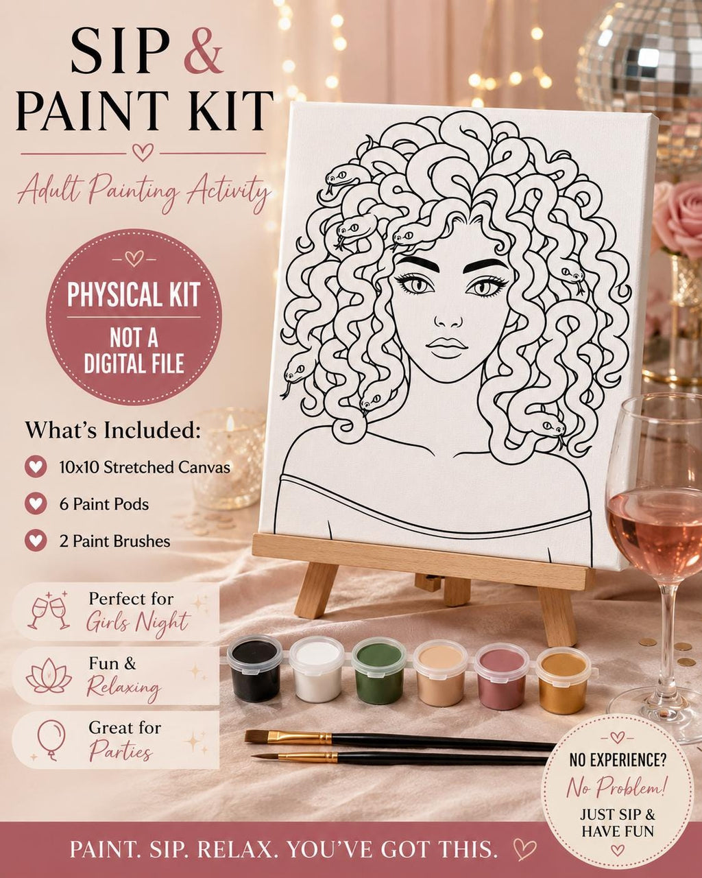Medusa -Adult Sip & Paint Kit, 10x10 Canvas